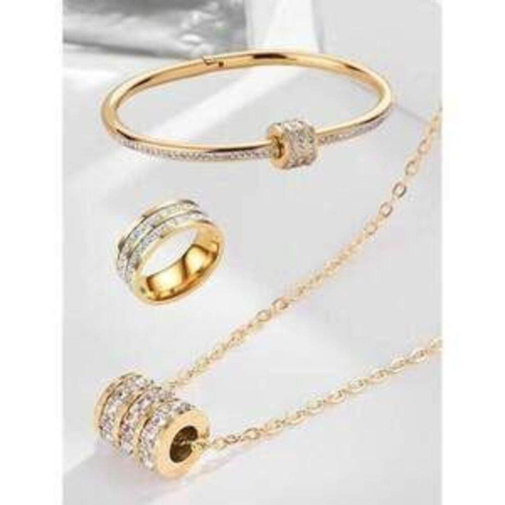 /Set Titanium Steel Jewelry Set, Including Three-Layered Crystal Necklace Gift